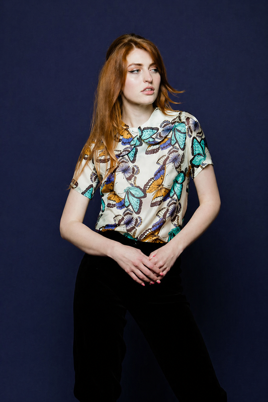 Silk Butterfly Print Angéla Blouse